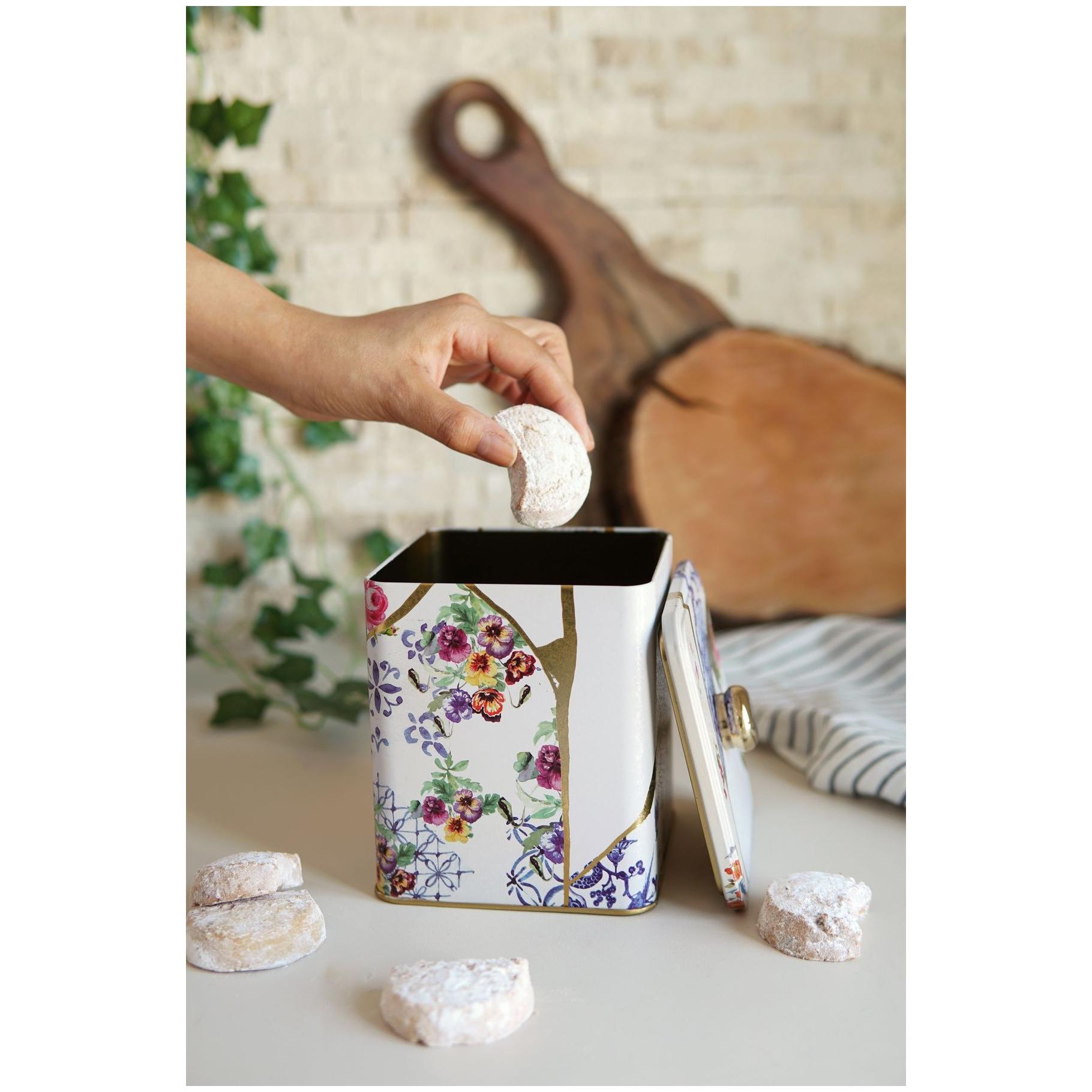 120x120x137 mm Metal Kare Kutu, Kulplu, 1.8 L Kintsugi Altın Damarlı Çiçek — Kare Kutular — görsel 3 / 3 — Tinbox