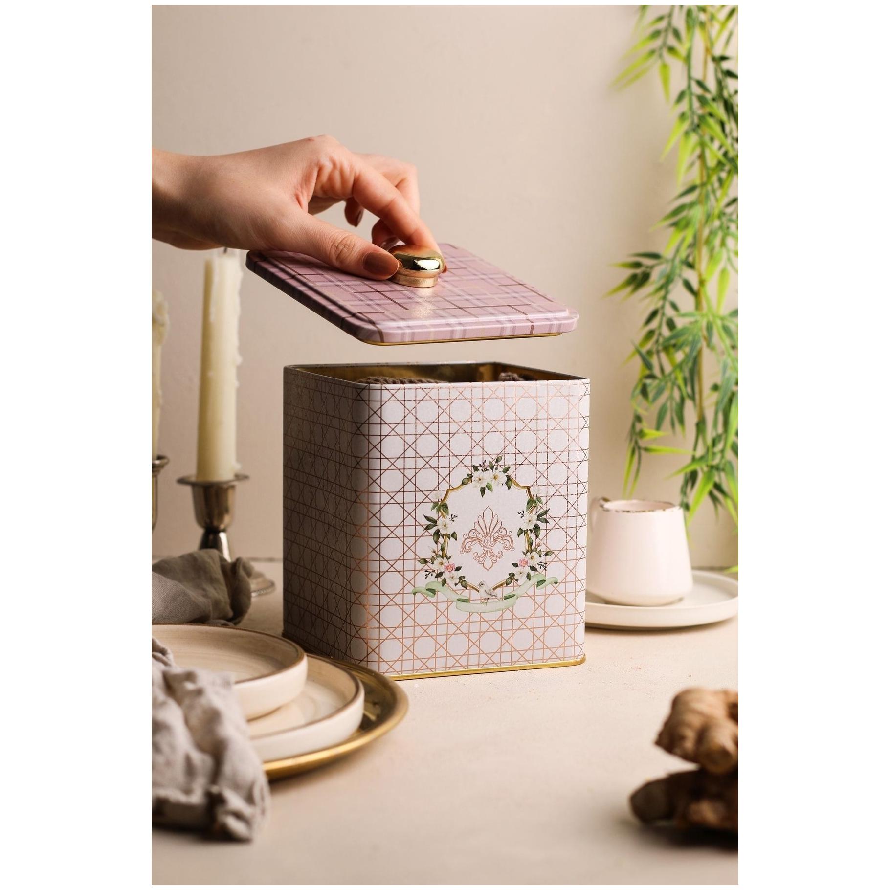 120x120x137 mm Metal Kare Kutu, Kulplu, 1.8L, Pembe — Kare Kutular — görsel 3 / 3 — Tinbox