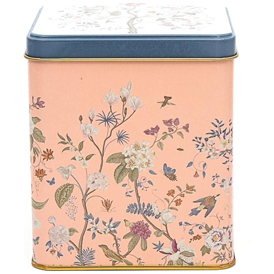120x120x137 mm Square Tin Box 1.8 L Slip Lid Floral Design Pastel Pink — Square Boxes — view 2 of 2 — Tinbox