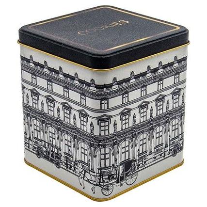 120x120x137 mm Kare Teneke Kutu 1.8 L Sürgülü Kapaklı Vintage Şehir Manzaraları İllüstrasyonu — Kare Kutular — görsel 3 / …