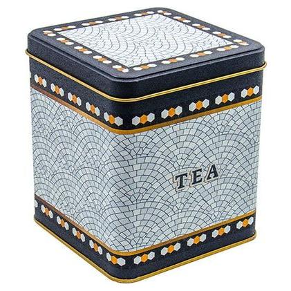 120x120x137 mm Kare Teneke Kutu 1.8 L Sürgülü Kapaklı Geometrik Mozaik Desenli — Kare Kutular — görsel 2 / 3 — Tinbox