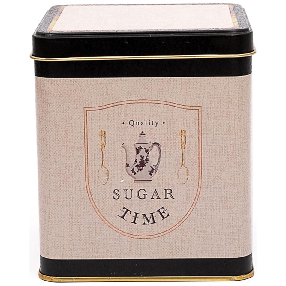 120x120x137 mm Kare Teneke Kutu 1.8 L Sürgülü Kapaklı Vintage Kafe Esintili Keten Dokulu Tasarım — Kare Kutular — görsel 2…