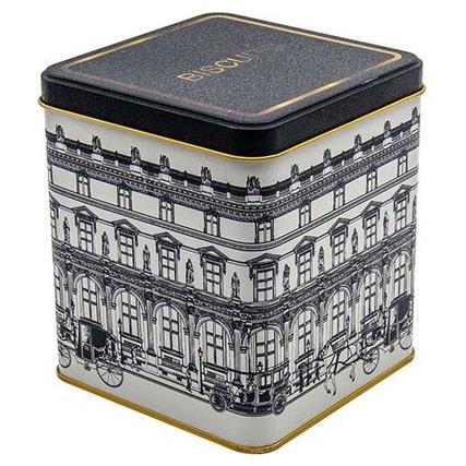 120x120x137 mm Kare Teneke Kutu 1.8 L Sürgülü Kapaklı Vintage Şehir Manzaraları İllüstrasyonu — Kare Kutular — görsel 3 / …