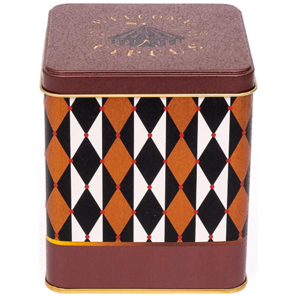 120x120x137 mm Kare Teneke Kutu 1.8 L Sürgülü Kapaklı Vintage Sirk Zarafeti — Kare Kutular — görsel 2 / 3 — Tinbox