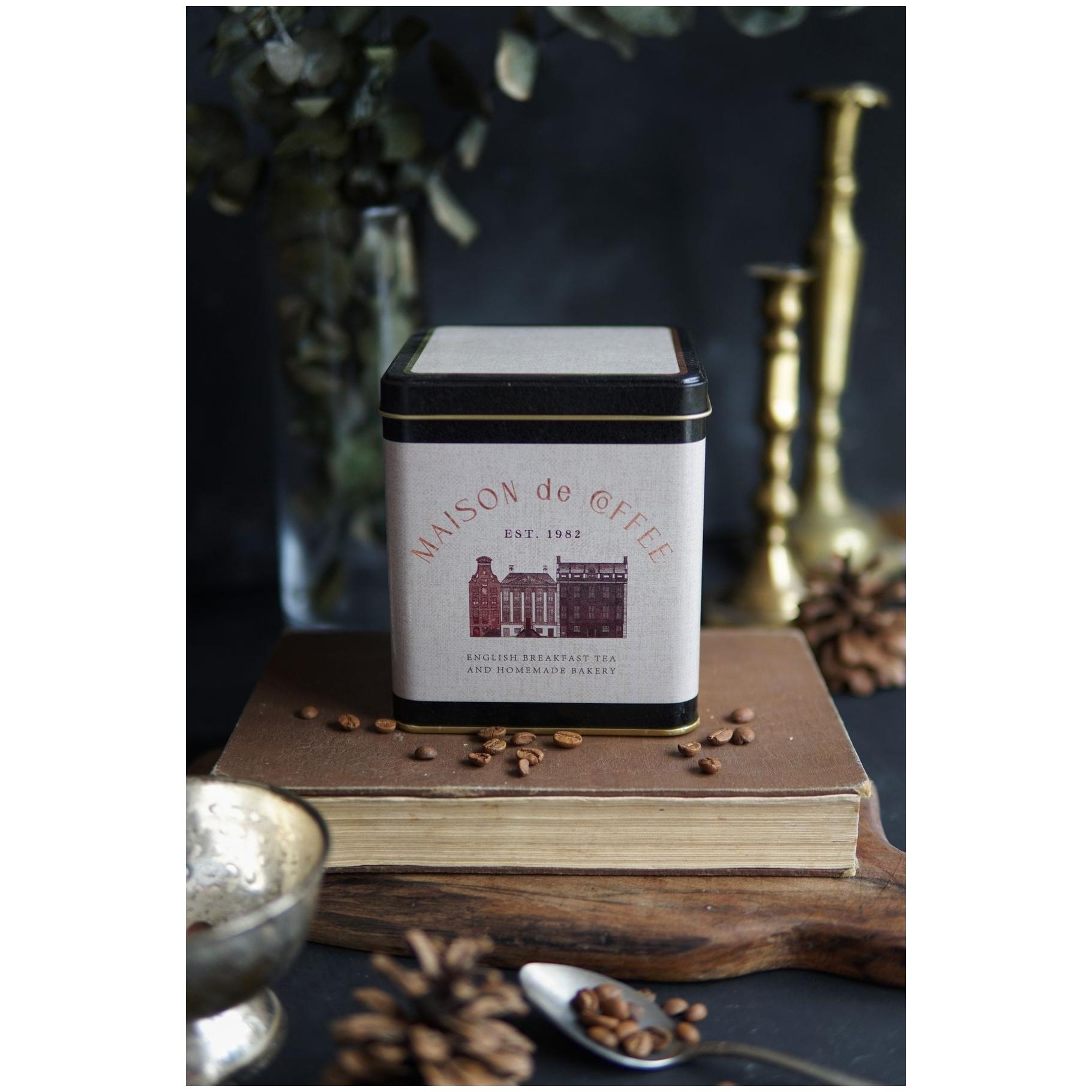 120x120x137 mm Square Tin Box 1.8 L Slip Lid Vintage Café-Inspired Linen Texture Design — Square Boxes — view 3 of 3 — Tinbox