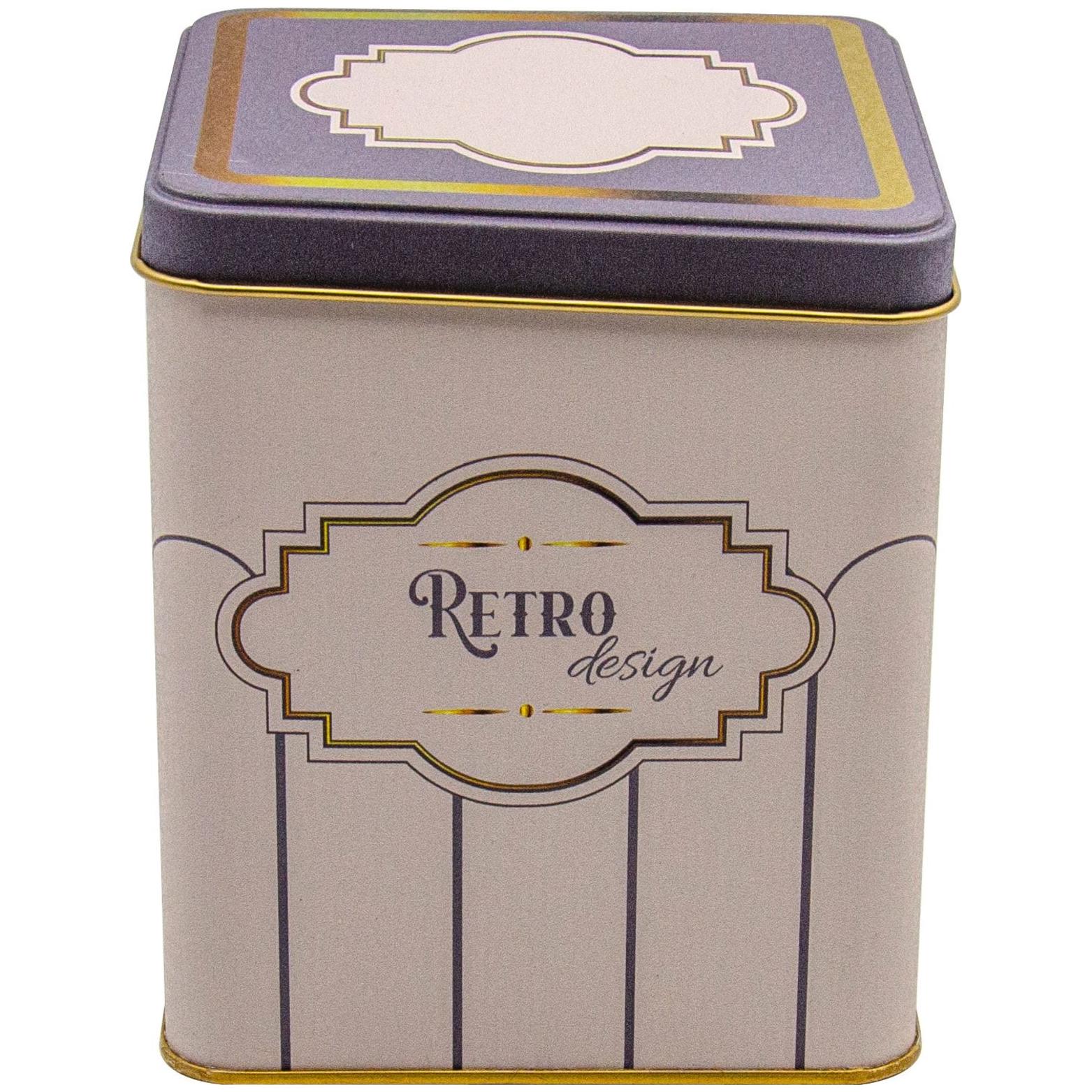 120x120x137 mm Kare Teneke Kutu 1.8 L Sürgülü Kapaklı Retro — Kare Kutular — Tinbox