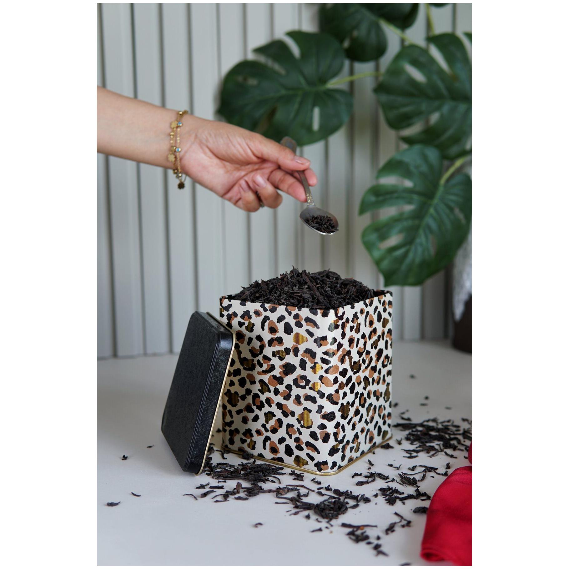 120x120x137 mm Kare Teneke Kutu 1.8 L Sürgülü Kapaklı Altın Leopar Desenli — Kare Kutular — görsel 3 / 3 — Tinbox