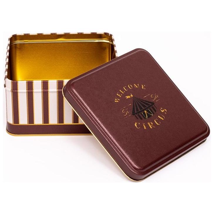 158x158x87 mm Kare Metal Saklama Kutusu 2.2L Sürgülü Kapaklı Vintage Sirk Şıklığı — Kare Kutular — görsel 2 / 3 — Tinbox