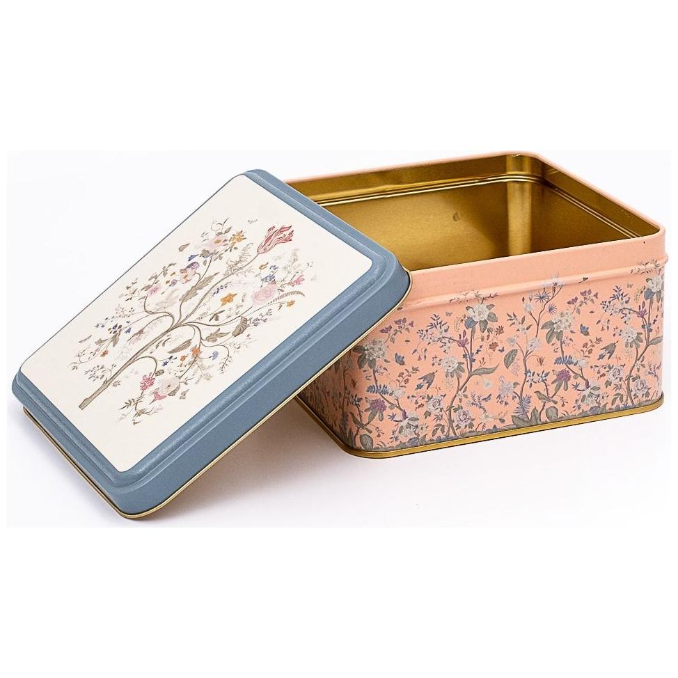 158x158x87 mm Kare Metal Saklama Kutusu 2.2L Kayar Kapaklı Çiçek Desenli Pastel Pembe — Kare Kutular — görsel 2 / 3 — Tinbox