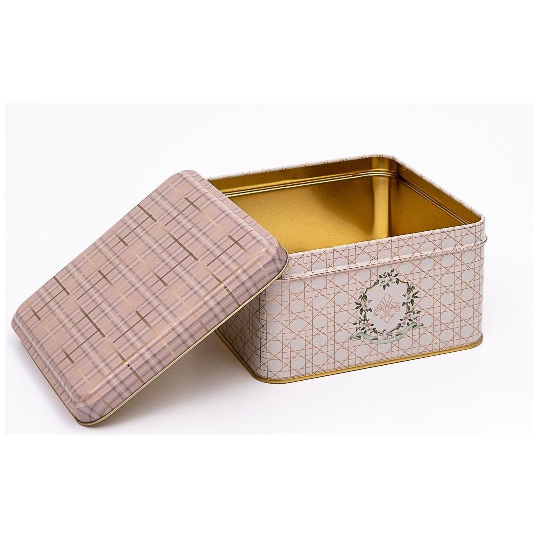158x158x87 mm Kare Metal Saklama Kutusu 2.2L Kayar Kapaklı Pembe Ekose Desenli — Kare Kutular — görsel 2 / 2 — Tinbox