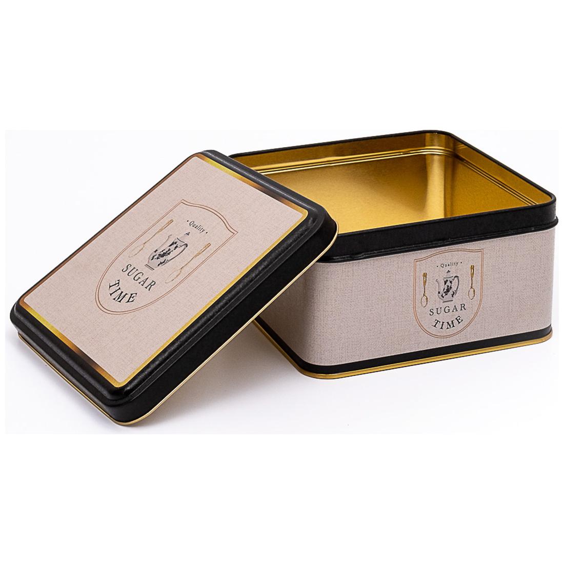158x158x87 mm Square Metal Storage box 2.2L Slip Lid Vintage Café-Inspired Linen Texture Design — Square Boxes — Tinbox