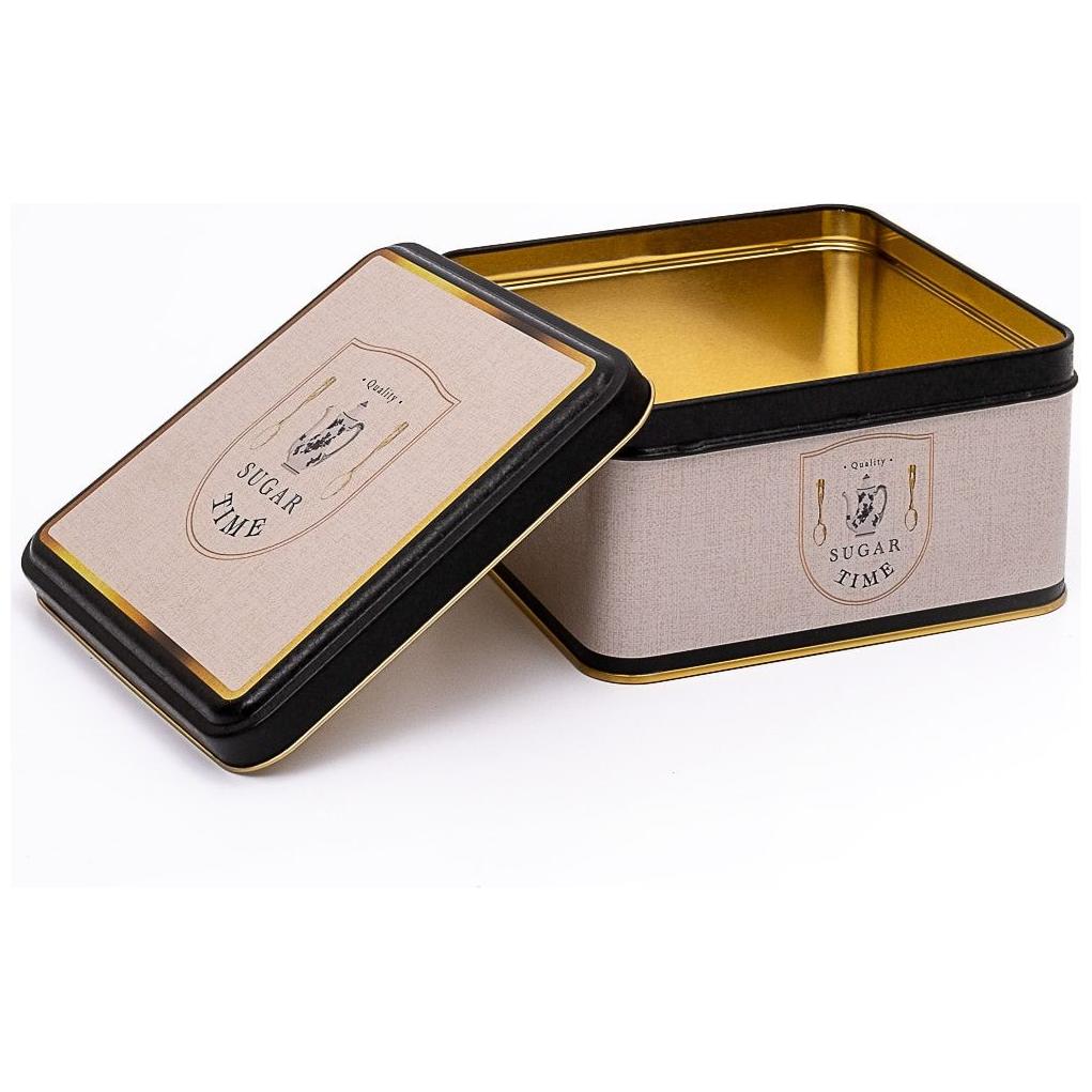158x158x87 mm Kare Metal Saklama Kutusu 2.2L Sürgülü Kapaklı Vintage Kafe Esintili Keten Dokulu Tasarım — Kare Kutular — g…