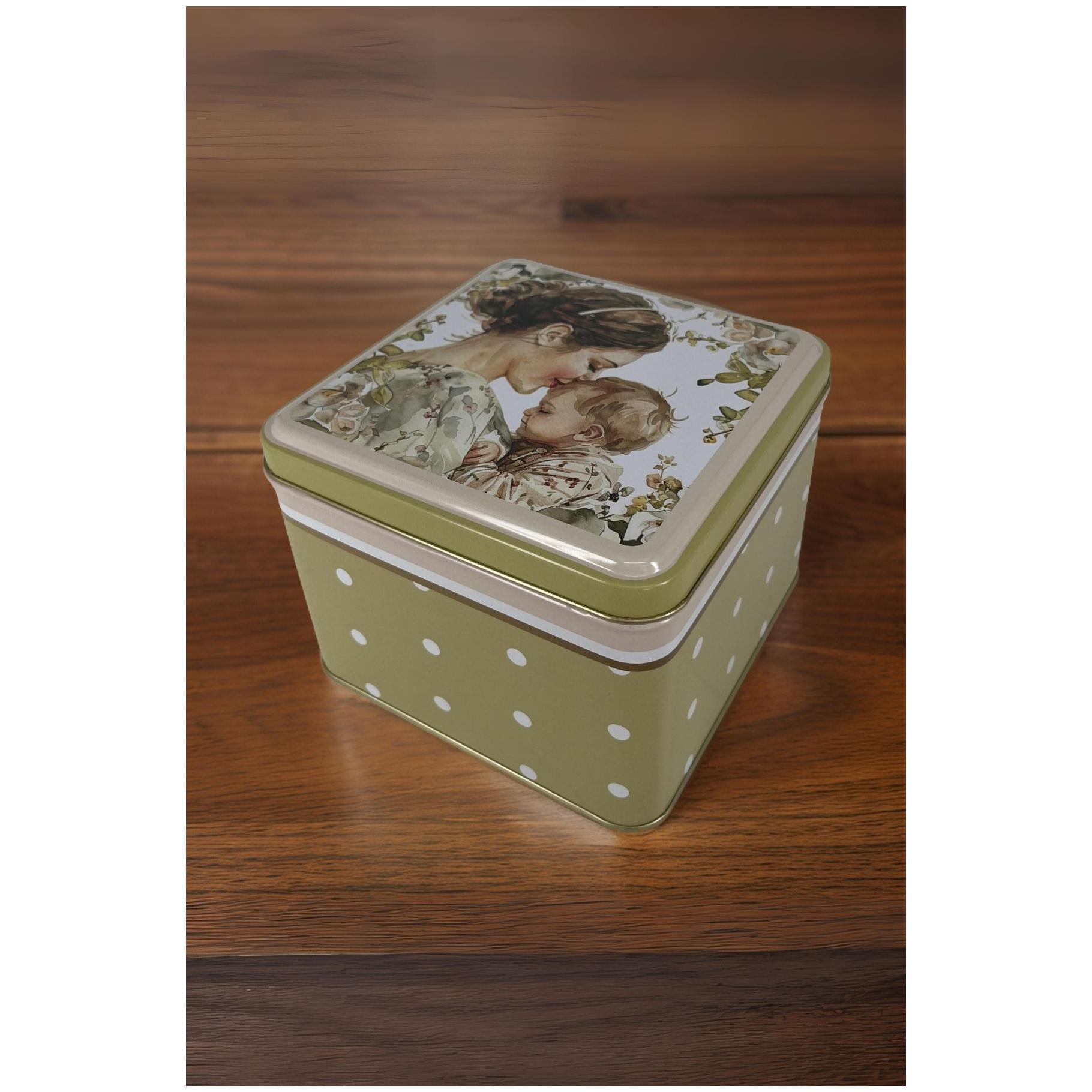 158x158x87 mm Kare Metal Saklama Kutusu 2.2L Sürgülü Kapaklı Sonsuz Anne Sevgisi — Kare Kutular — görsel 2 / 4 — Tinbox