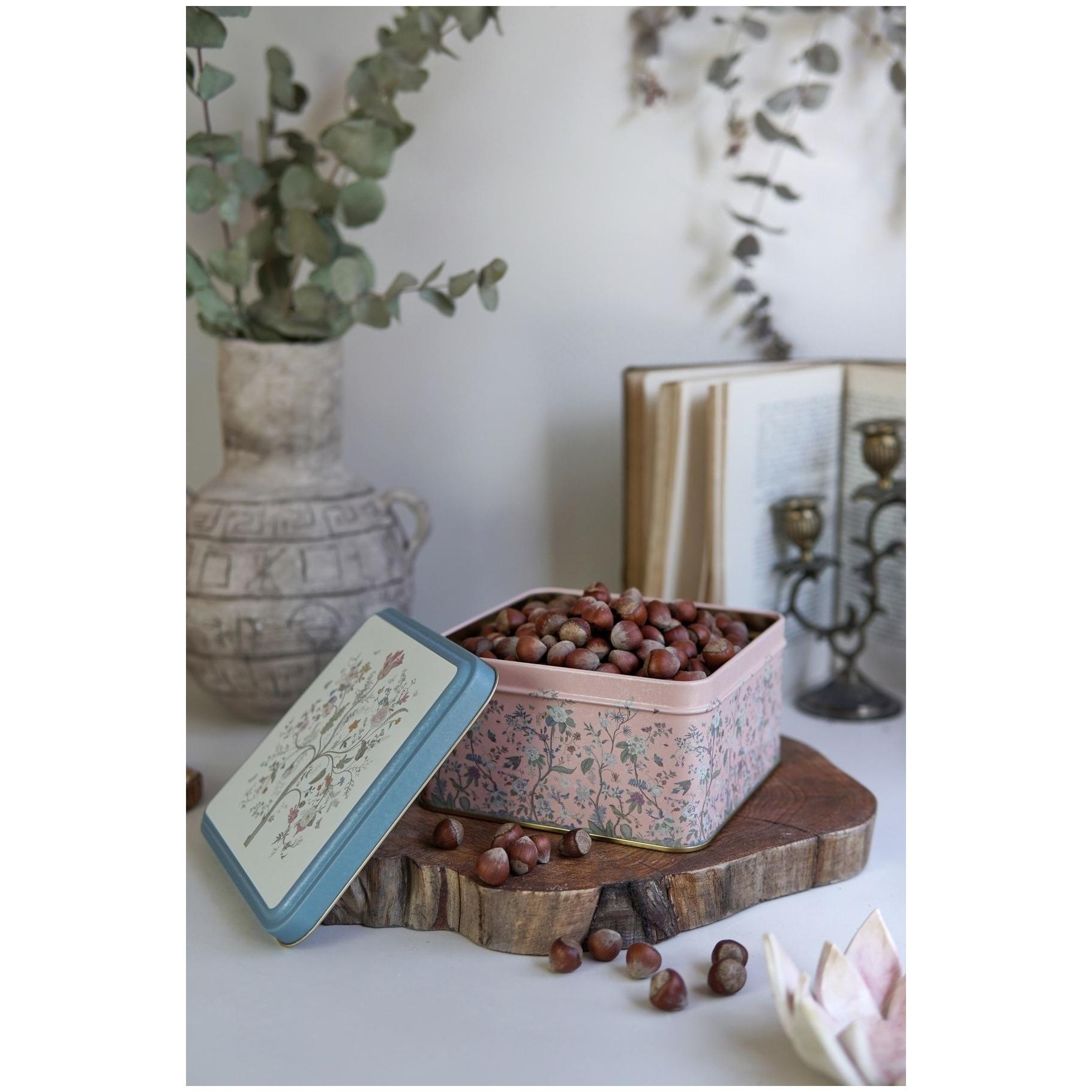 158x158x87 mm Kare Metal Saklama Kutusu 2.2L Kayar Kapaklı Çiçek Desenli Pastel Pembe — Kare Kutular — görsel 3 / 3 — Tinbox