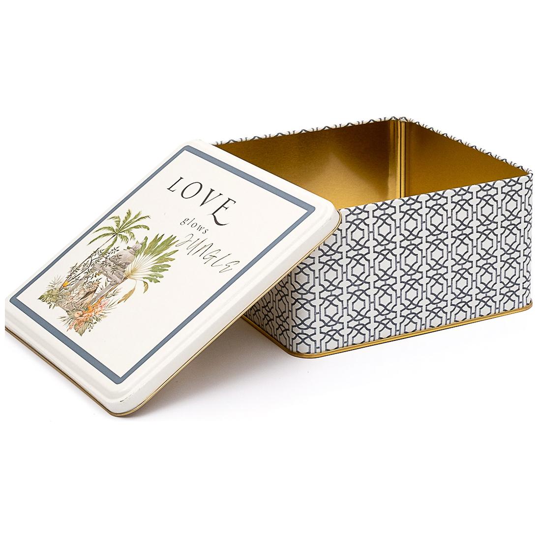 198x198x100 mm Square Metal Storage box 3.7L Tropical Jungle – A Lush Paradise of Nature & Wildlife — Square Boxes — Tinbox