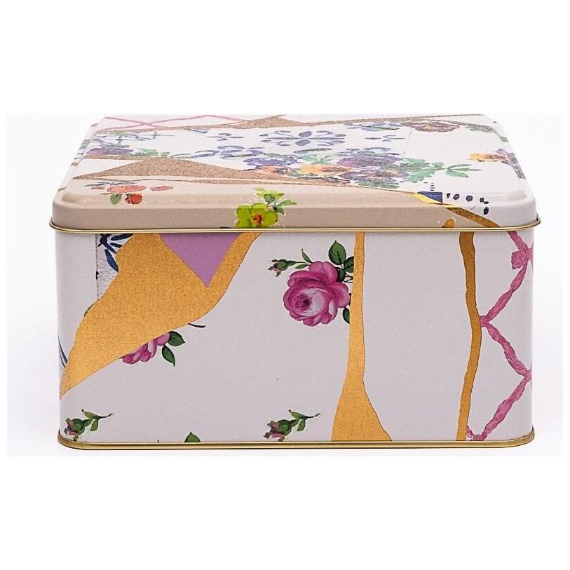 198x198x100 mm Kare Metal Saklama Kutusu 3.7L Kintsugi Altın Damarlı Çiçek Desenli — Kare Kutular — görsel 2 / 4 — Tinbox