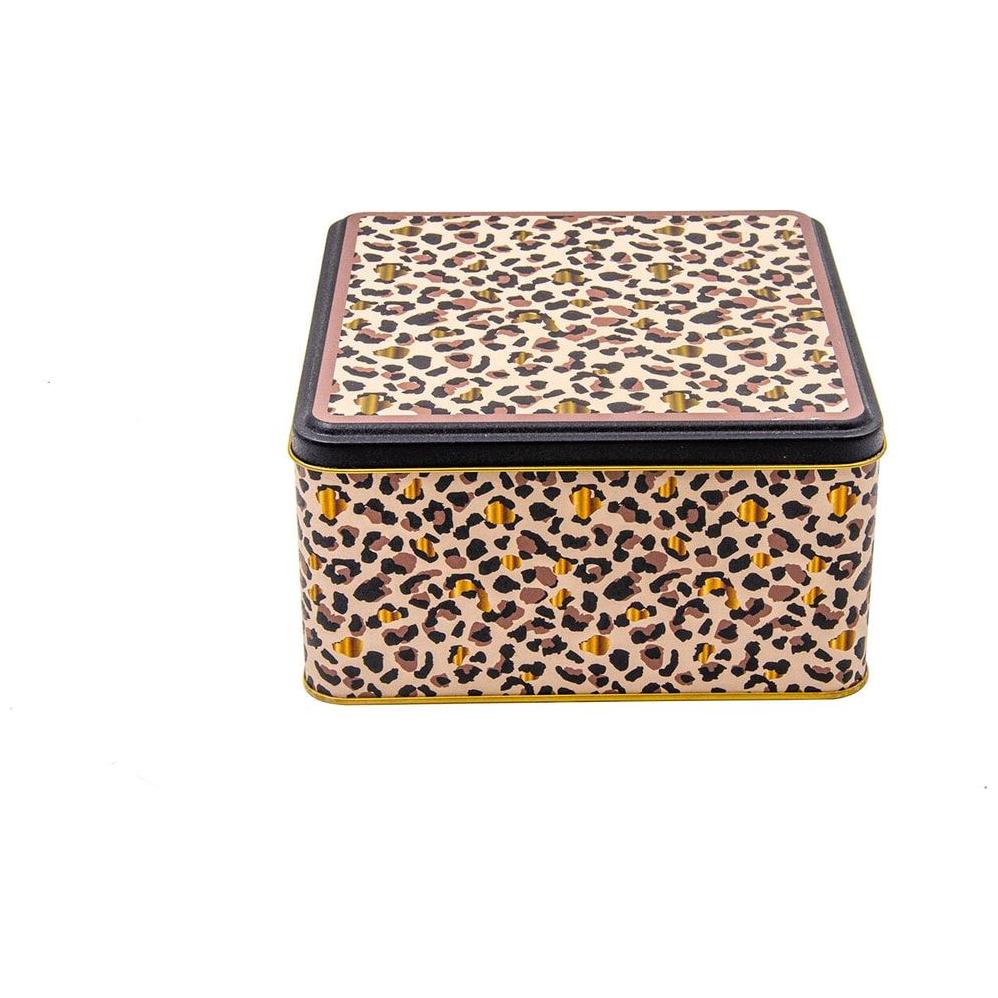 198x198x100 mm Kare Metal Saklama Kutusu 3.7L Altın Leopar Desenli — Kare Kutular — görsel 2 / 3 — Tinbox