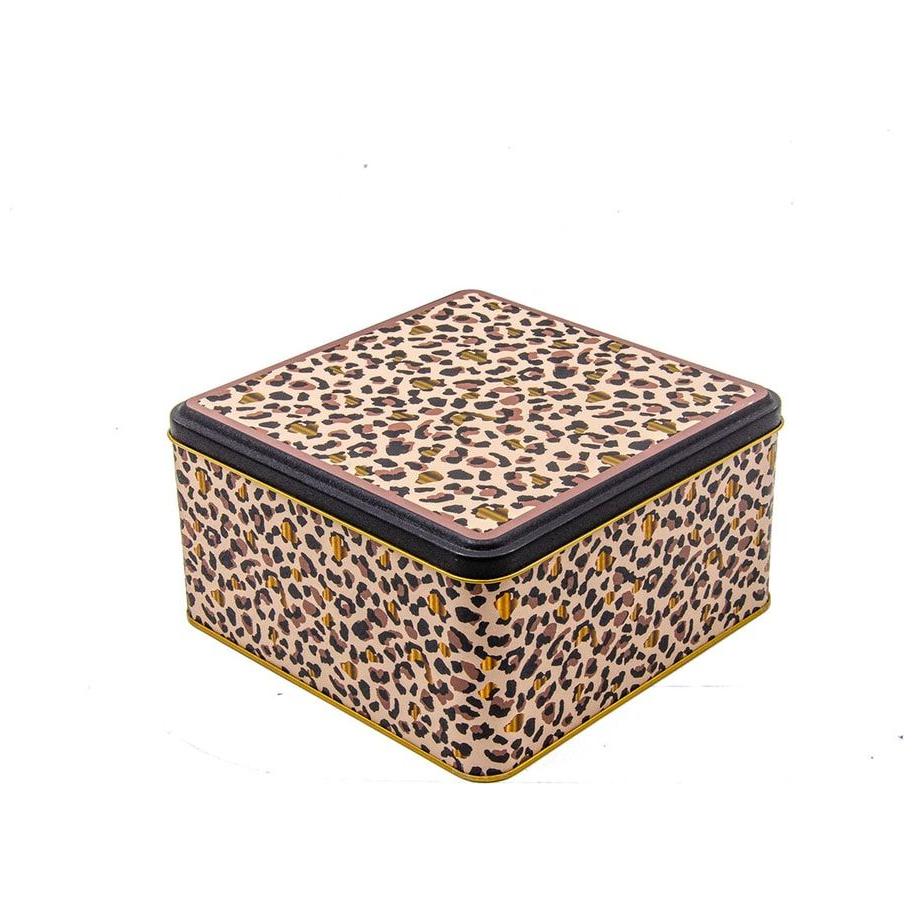 198x198x100 mm Kare Metal Saklama Kutusu 3.7L Altın Leopar Desenli — Kare Kutular — görsel 3 / 3 — Tinbox