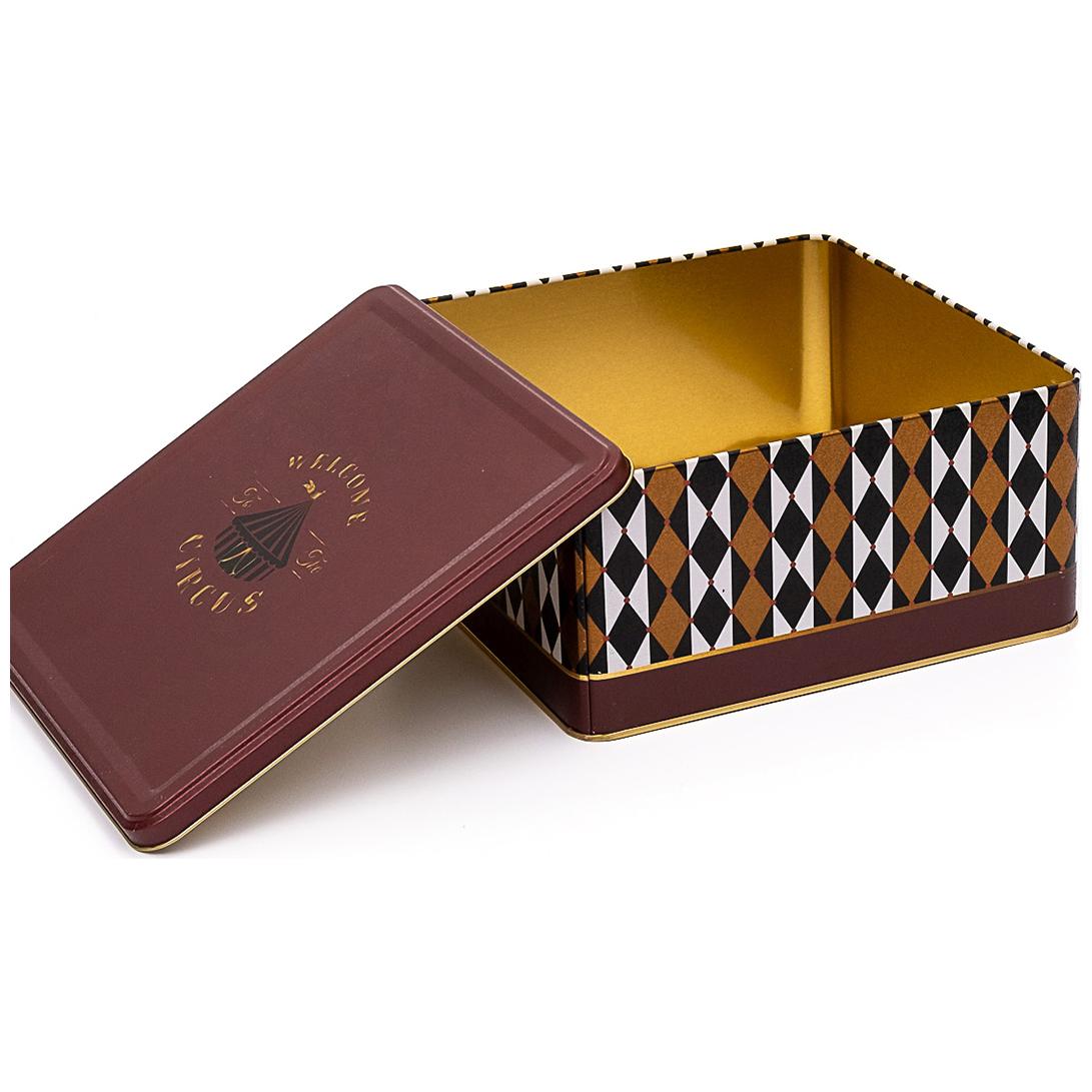 235x235x110 mm Kare Saklama Kutusu 5.8L Sürgülü Kapaklı Vintage Sirk Şıklığı — Kare Kutular — Tinbox