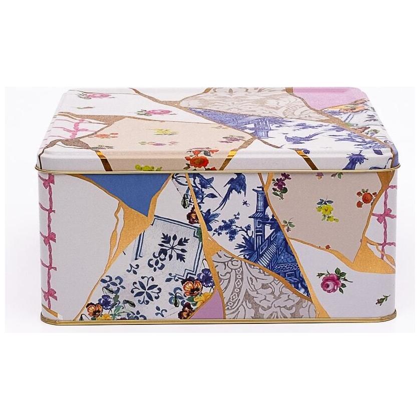 235x235x110 mm Kare Saklama Kutusu 5.8L Sürgülü Kapaklı Kintsugi Altın Damarlı Çiçek Desenli — Kare Kutular — görsel 3 / 4…
