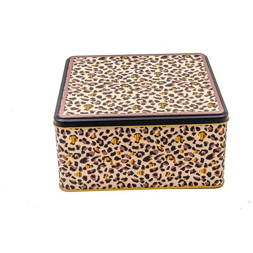 235x235x110 mm Kare Saklama Kutusu 5.8L Sürgülü Kapaklı Altın Leopar Desenli — Kare Kutular — görsel 2 / 3 — Tinbox