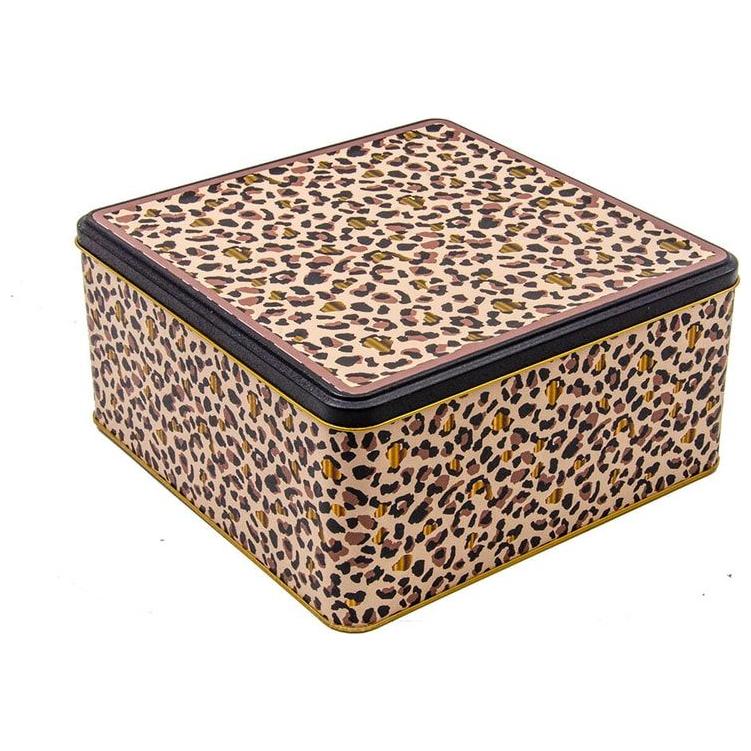 235x235x110 mm Kare Saklama Kutusu 5.8L Sürgülü Kapaklı Altın Leopar Desenli — Kare Kutular — görsel 3 / 3 — Tinbox