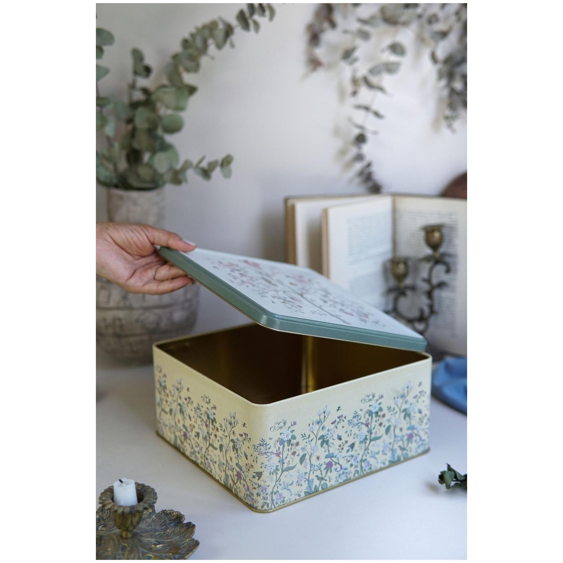 235x235x110 mm Kare Saklama Kutusu 5.8L Kayar Kapaklı Çiçek Desenli Pastel Sarı — Kare Kutular — görsel 3 / 3 — Tinbox