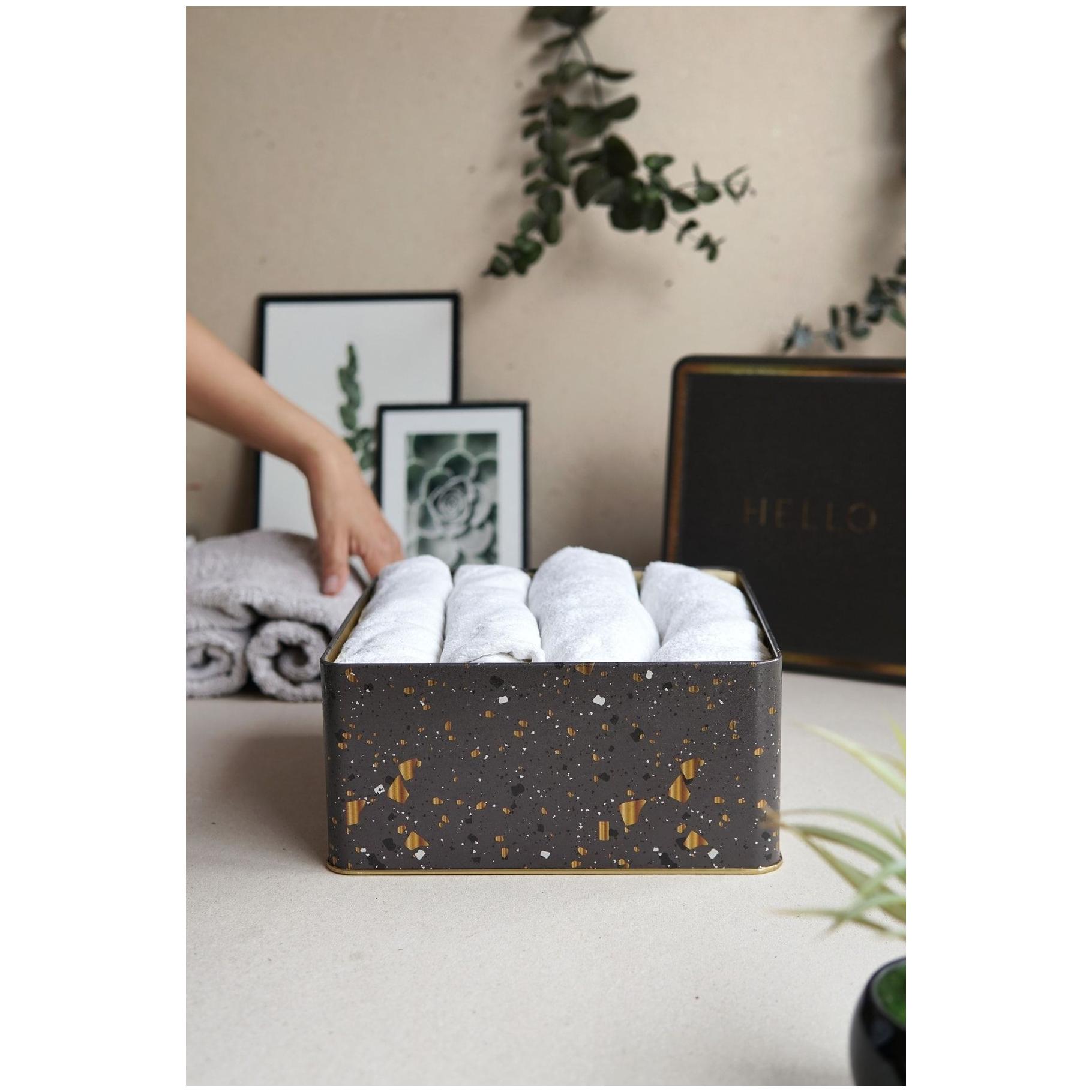 235x235x110 mm Kare Saklama Kutusu 5.8L Sürgülü Kapaklı Terrazzo Kahverengi — Kare Kutular — görsel 3 / 3 — Tinbox