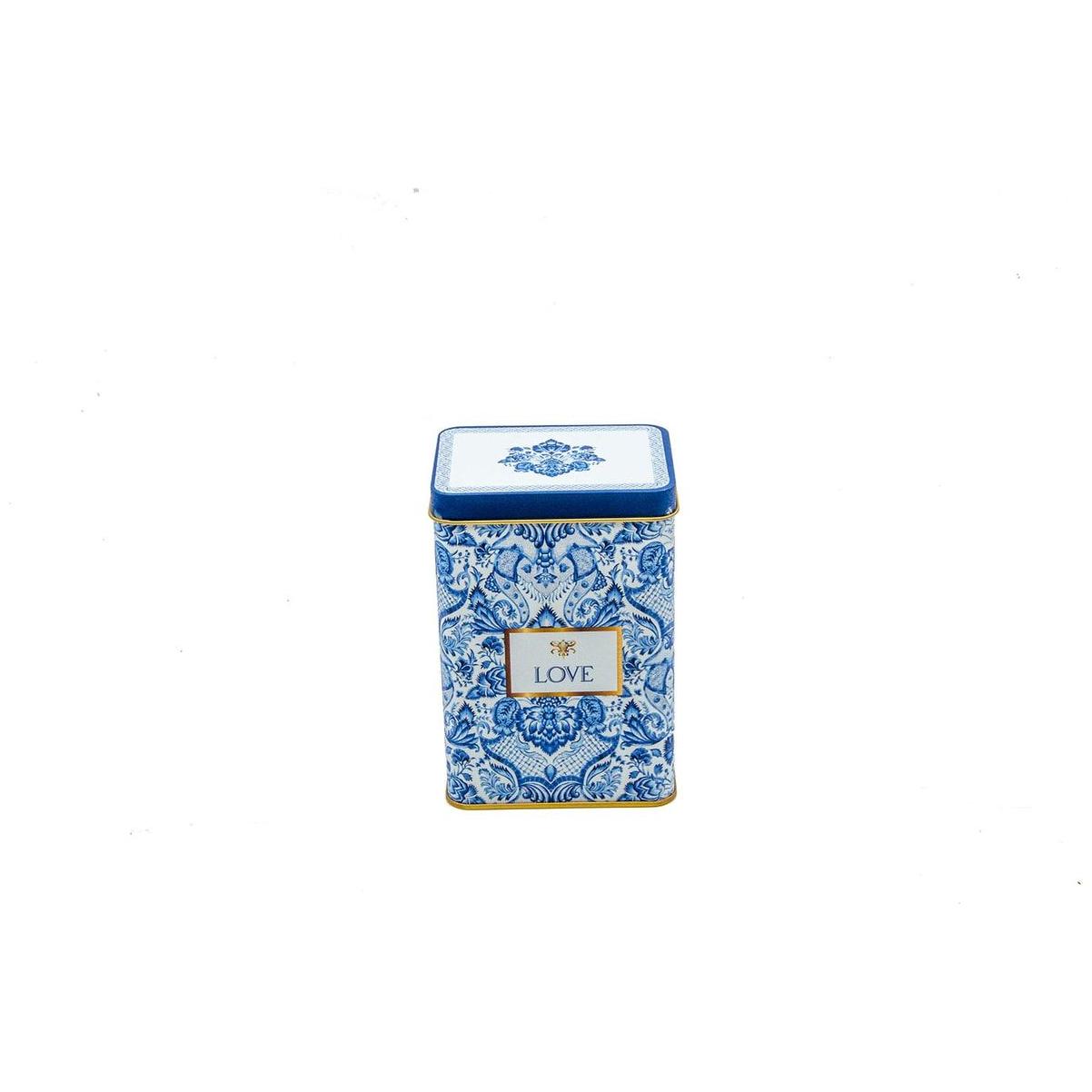 75x100x150 mm Dikdörtgen Metal Saklama Kutusu 1.2L Sürgülü Kapaklı Azulejo Esintili Mavi ve Beyaz Dekoratif Desenli — Dikd…
