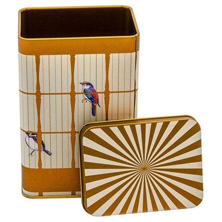 75x100x150 mm Rectangular Metal Storage Box 1.2L Slip Lid Vintage Birdcage Illustration with Colorful Birds — Rectangular …
