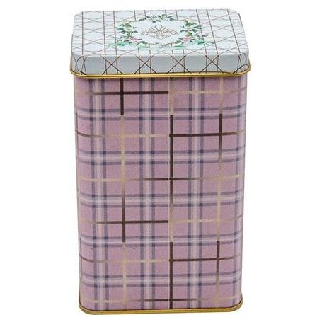 75x100x150 mm Dikdörtgen Metal Saklama Kutusu 1.1L Sürgülü Kapaklı Pembe Ekose Desenli — Dikdörtgen Kutular — görsel 2 / 3…