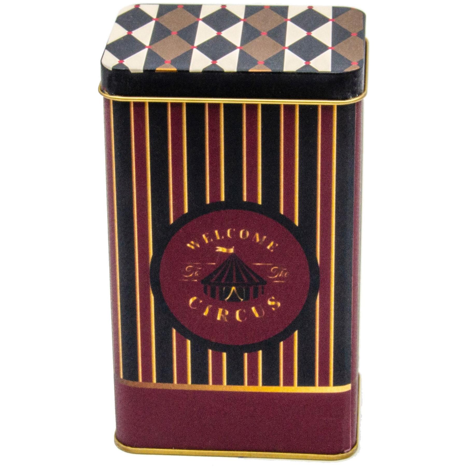 75x100x150 mm Dikdörtgen Metal Saklama Kutusu 1.1L Sürgülü Kapaklı Vintage Sirk Şıklığı — Dikdörtgen Kutular — Tinbox