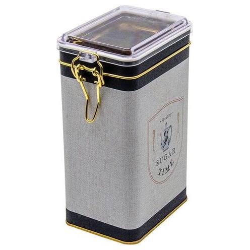 75x100x170 mm Dikdörtgen Metal Kutu 1.1L Tel Kilitli ve Şeffaf Kapaklı Vintage Kafe Esintili Keten Dokulu Tasarım — Dikdör…