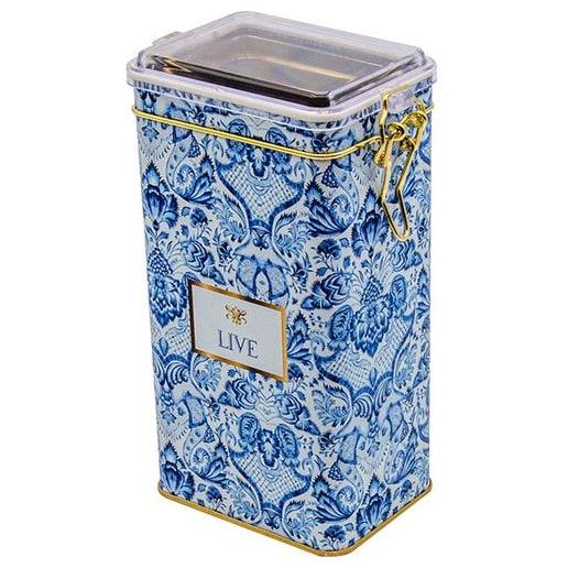 75x100x190 mm Dikdörtgen Metal Kutu 1.3L Tel Kilitli ve Şeffaf Kapaklı Azulejo Esintili Mavi ve Beyaz Dekoratif Desen — Di…