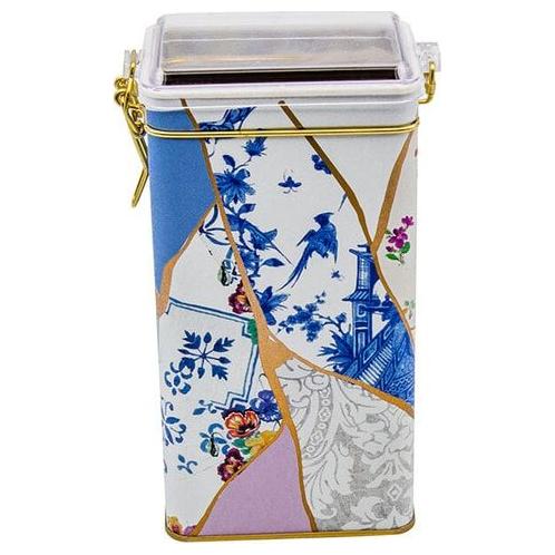 75x100x190 mm Dikdörtgen Metal Kutu 1.3L Tel Toka ve Şeffaf Kapak Kintsugi Altın Damarlı Çiçek Desenli — Dikdörtgen Kutula…