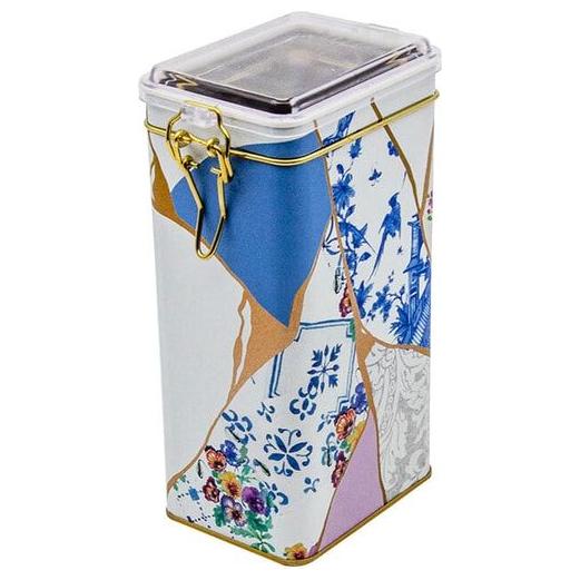 75x100x190 mm Dikdörtgen Metal Kutu 1.3L Tel Toka ve Şeffaf Kapak Kintsugi Altın Damarlı Çiçek Desenli — Dikdörtgen Kutula…