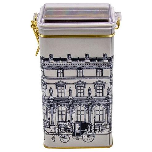 75x100x190 mm Dikdörtgen Metal Kutu 1.3L Tel Toka ve Şeffaf Kapaklı Vintage Şehir Manzaraları İllüstrasyonu — Dikdörtgen K…