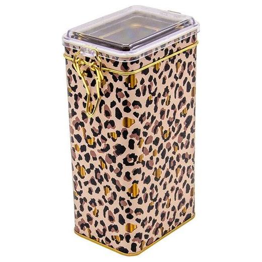 75x100x190 mm Dikdörtgen Metal Kutu 1.3L Tel Toka ve Şeffaf Kapak Altın Leopar Desenli — Dikdörtgen Kutular — görsel 3 / 3…