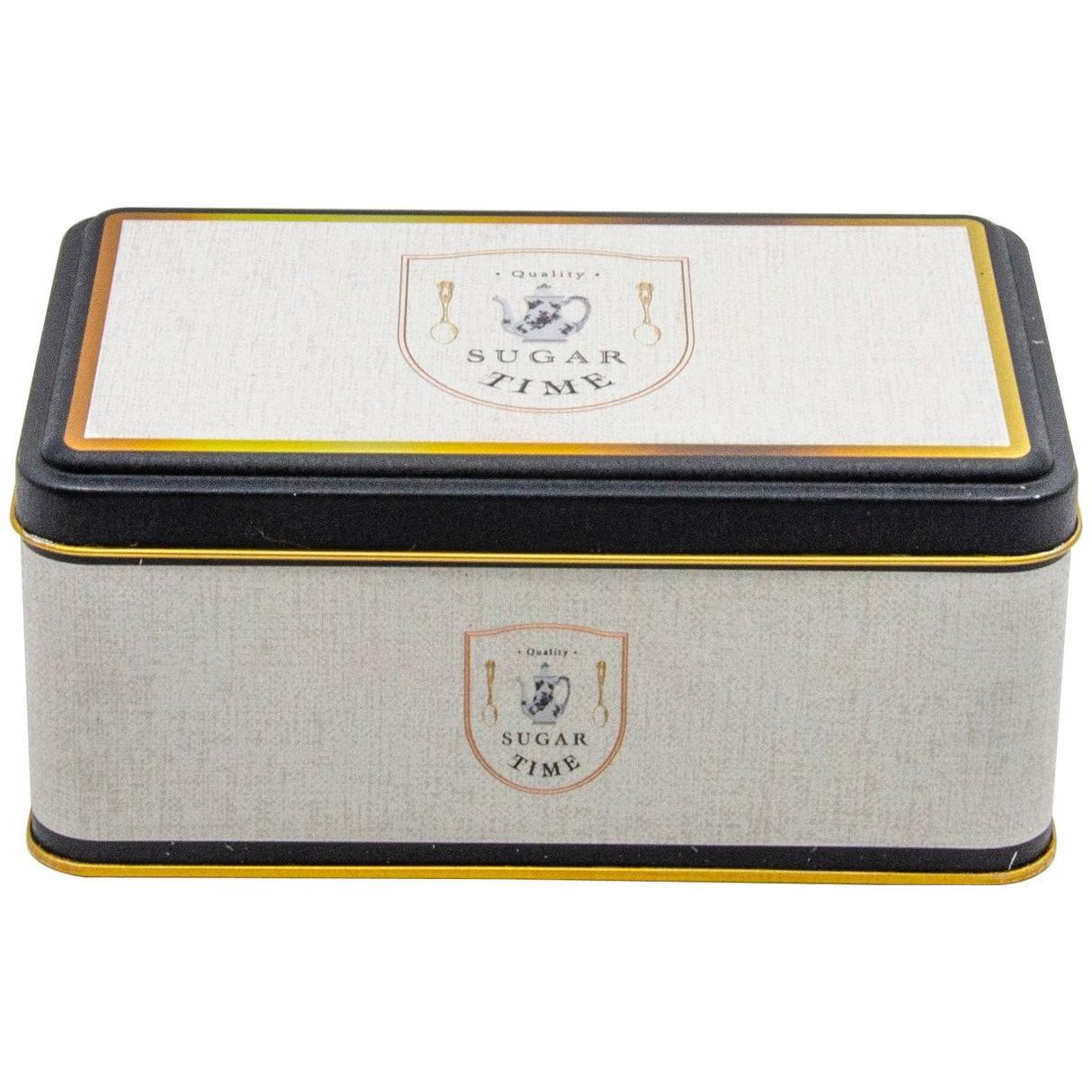 115x190x80 mm Dikdörtgen Metal Saklama Kutusu 1.6L Vintage Kafe Esintili Keten Dokulu Tasarım — Dikdörtgen Kutular — Tinbox