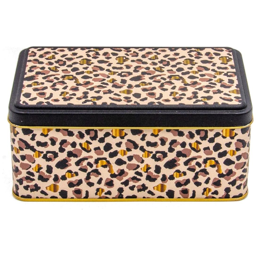 115x190x80 mm Dikdörtgen Metal Saklama Kutusu 1.6L Altın Leopar Desenli — Dikdörtgen Kutular — Tinbox