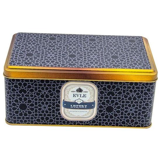 140x240x100 mm Rectangular Metal Storage Tin Box 3.1L gold geometric pattern black background — Rectangular Boxes — view 2…