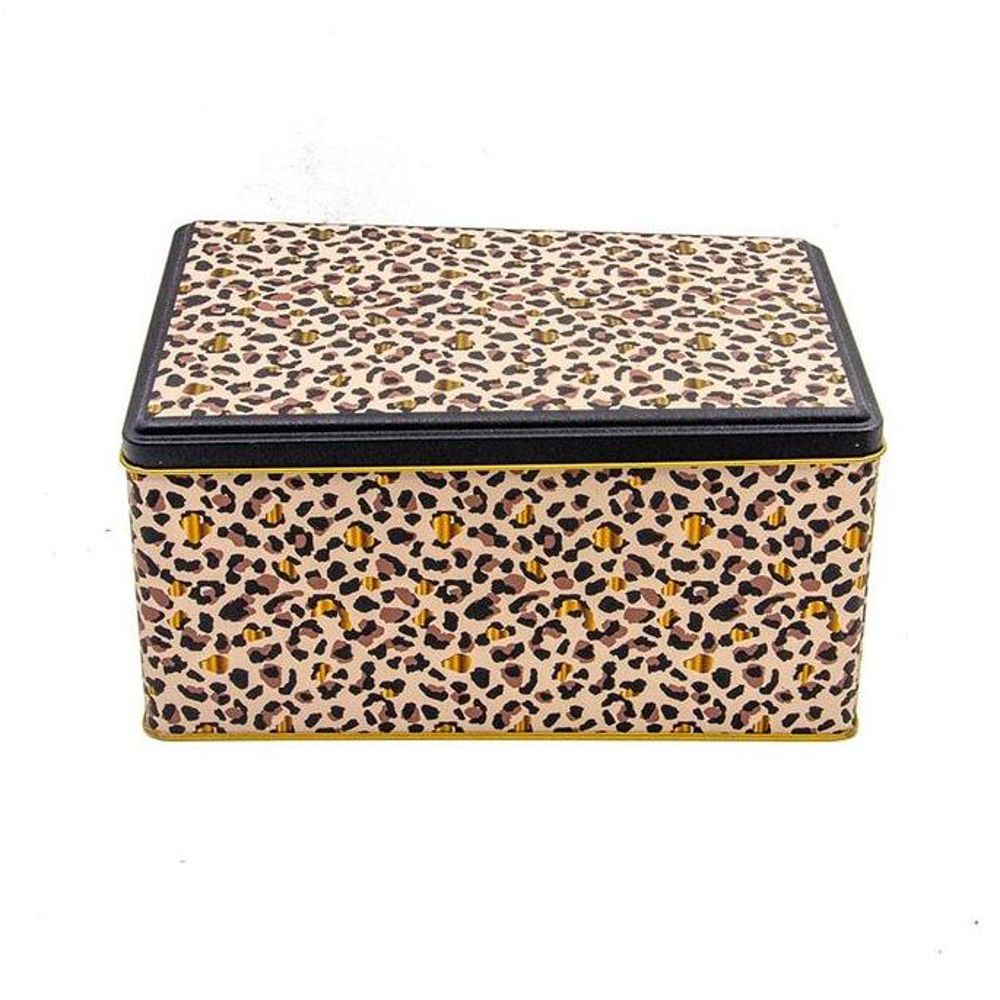 170x260x100 mm Dikdörtgen Metal Saklama Kutusu, Kayar Kapaklı, 5.1L, Altın Leopar Desenli — Dikdörtgen Kutular — görsel 2 …