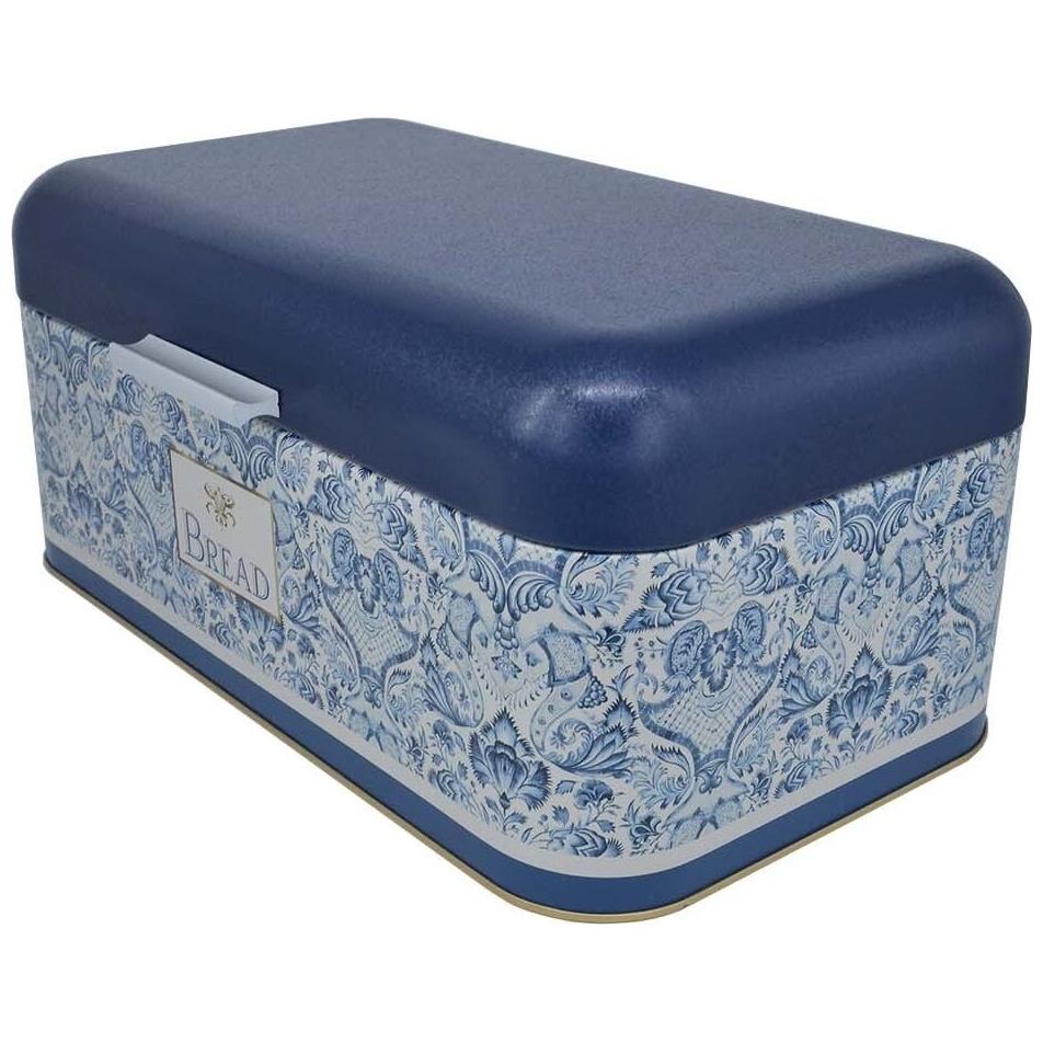 209 x 365 x 120 mm Dikdörtgen Ekmek Kutusu, 9 Litre, Menteşeli Kapak, Azulejo Esintili Mavi ve Beyaz Dekoratif Desen — Ekm…