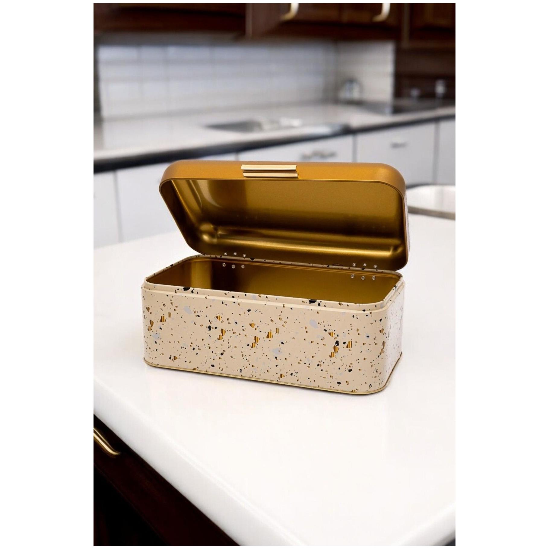 209 x 365 x 120 mm Dikdörtgen Ekmek Kutusu 9L Menteşeli Kapaklı Terrazzo Krem — Ekmeklik — görsel 1 / 4 — Tinbox