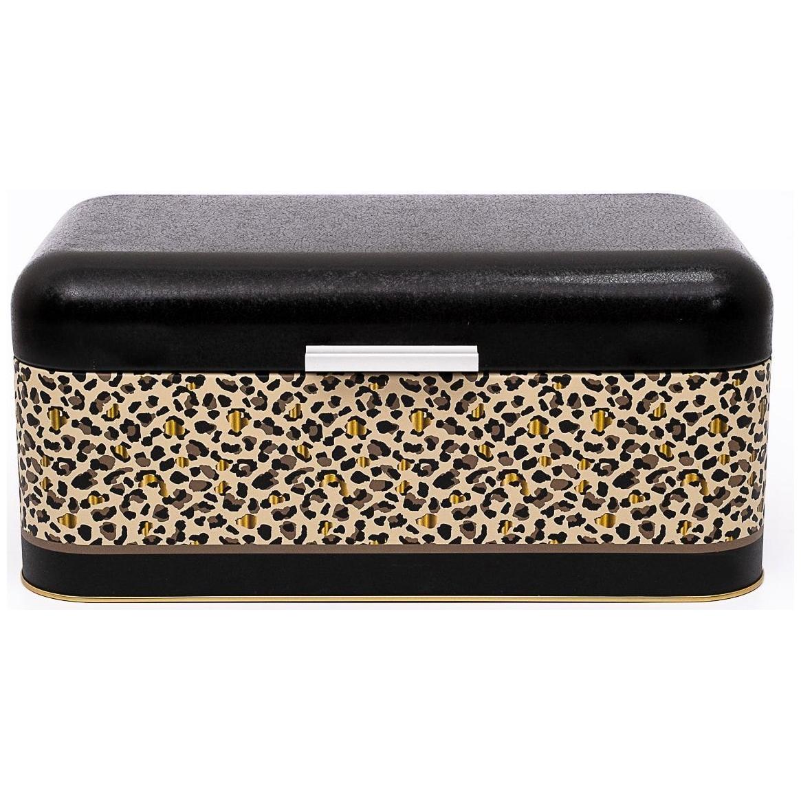 209 x 365 x 120 mm Dikdörtgen Ekmek Kutusu, 9 Litre, Menteşeli Kapak, Altın Leopar Desenli — Ekmeklik — görsel 2 / 4 — Tinbox