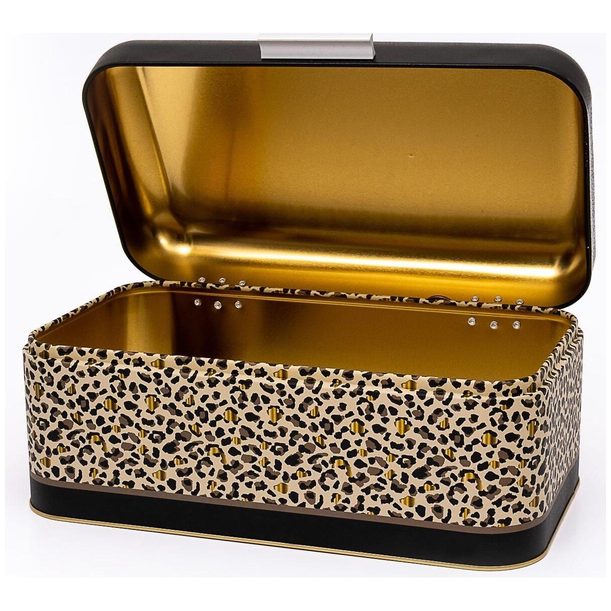 209 x 365 x 120 mm Dikdörtgen Ekmek Kutusu, 9 Litre, Menteşeli Kapak, Altın Leopar Desenli — Ekmeklik — görsel 3 / 4 — Tinbox