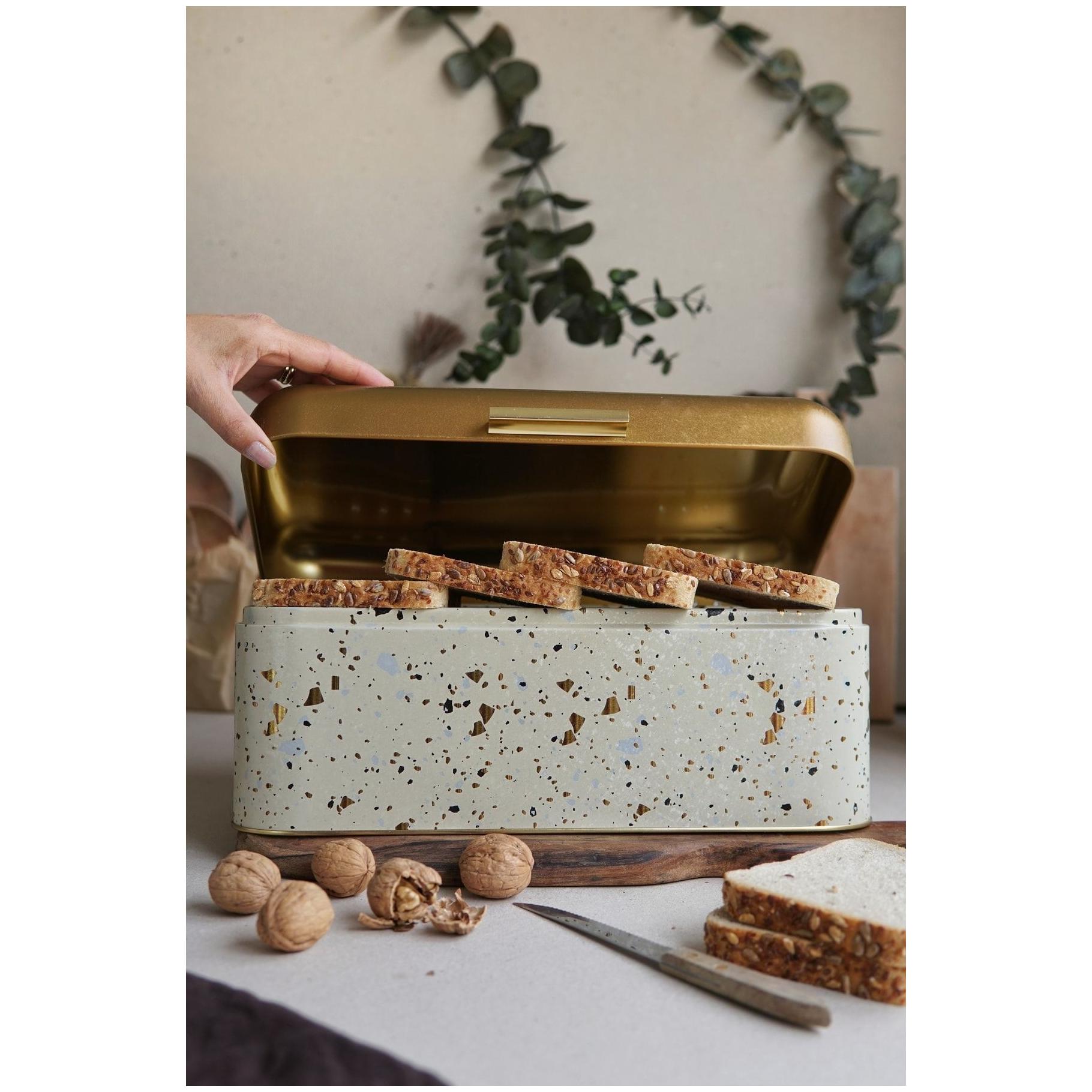 209 x 365 x 120 mm Dikdörtgen Ekmek Kutusu 9L Menteşeli Kapaklı Terrazzo Krem — Ekmeklik — görsel 4 / 4 — Tinbox