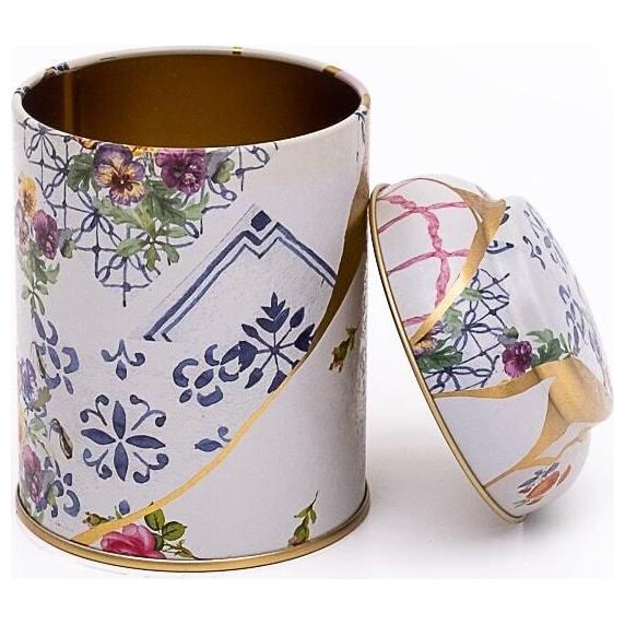 Ø90 x 110 mm Round Metal Tin – 0.6L with Dome Lid Kintsugi Gold vein Flower — Round Boxes — view 2 of 3 — Tinbox