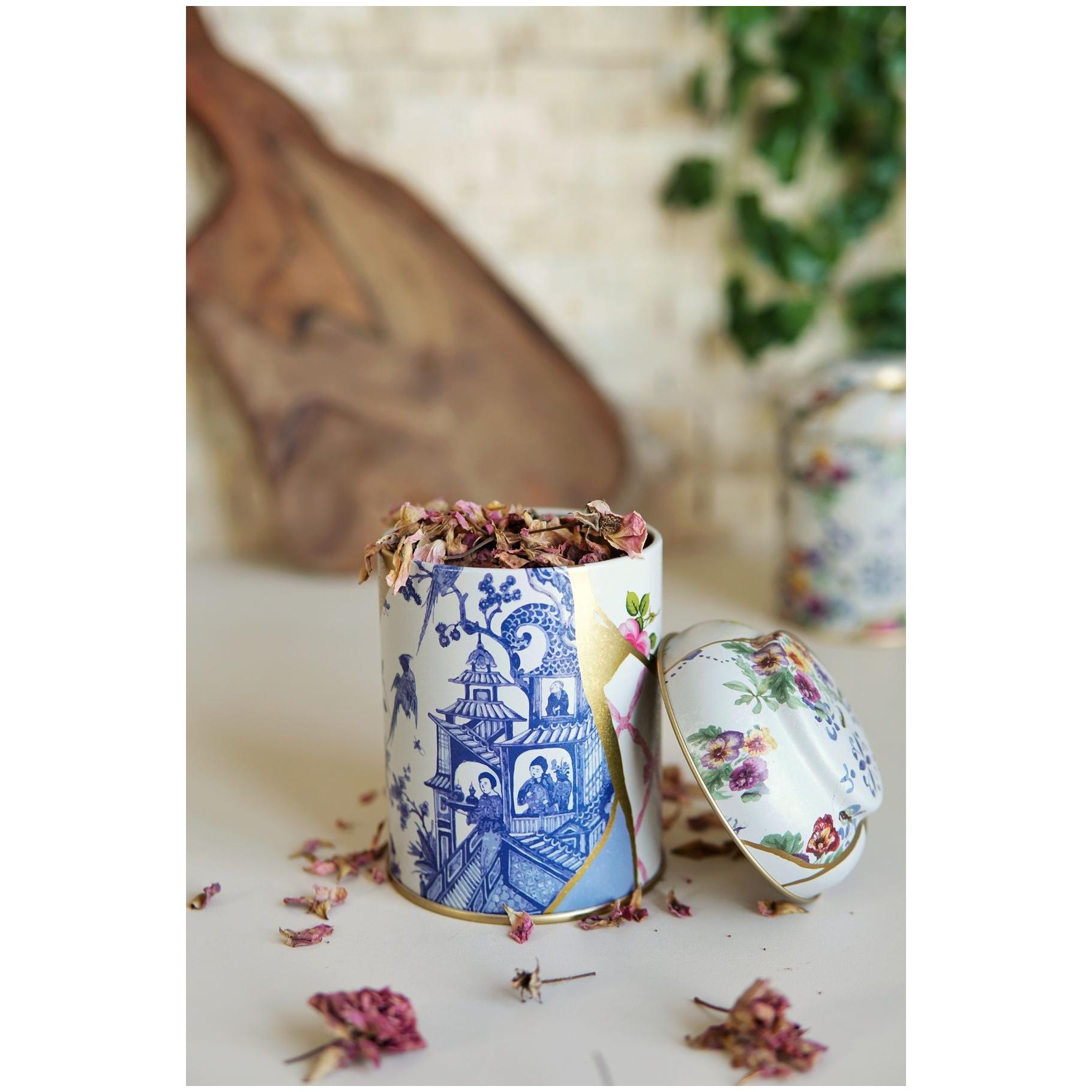 Ø90 x 110 mm Round Metal Tin – 0.6L with Dome Lid Kintsugi Gold vein Flower — Round Boxes — view 3 of 3 — Tinbox