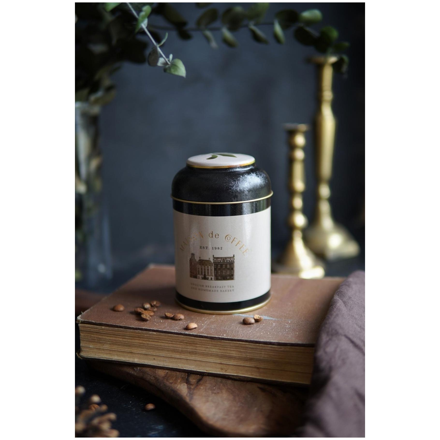 Ø90 x 110 mm Yuvarlak Metal Kutu – 0,6 L, Kubbeli Kapaklı, Vintage Kafe Esintili Keten Dokulu Tasarım — Yuvarlak Kutular —…